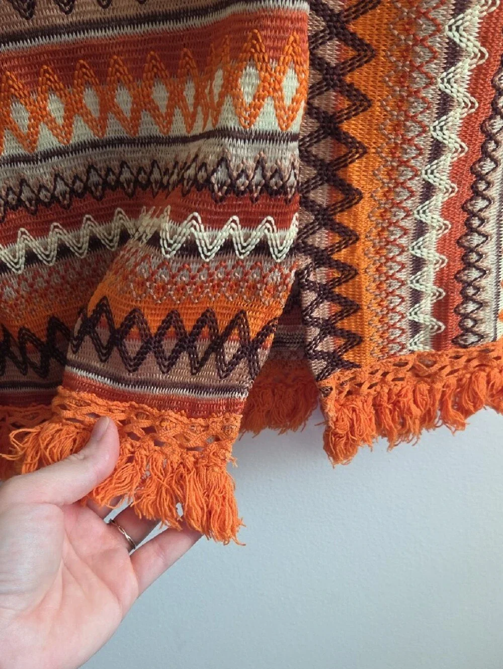 SHEIN Orange Patterned Fringe Wrap Mini Skirt